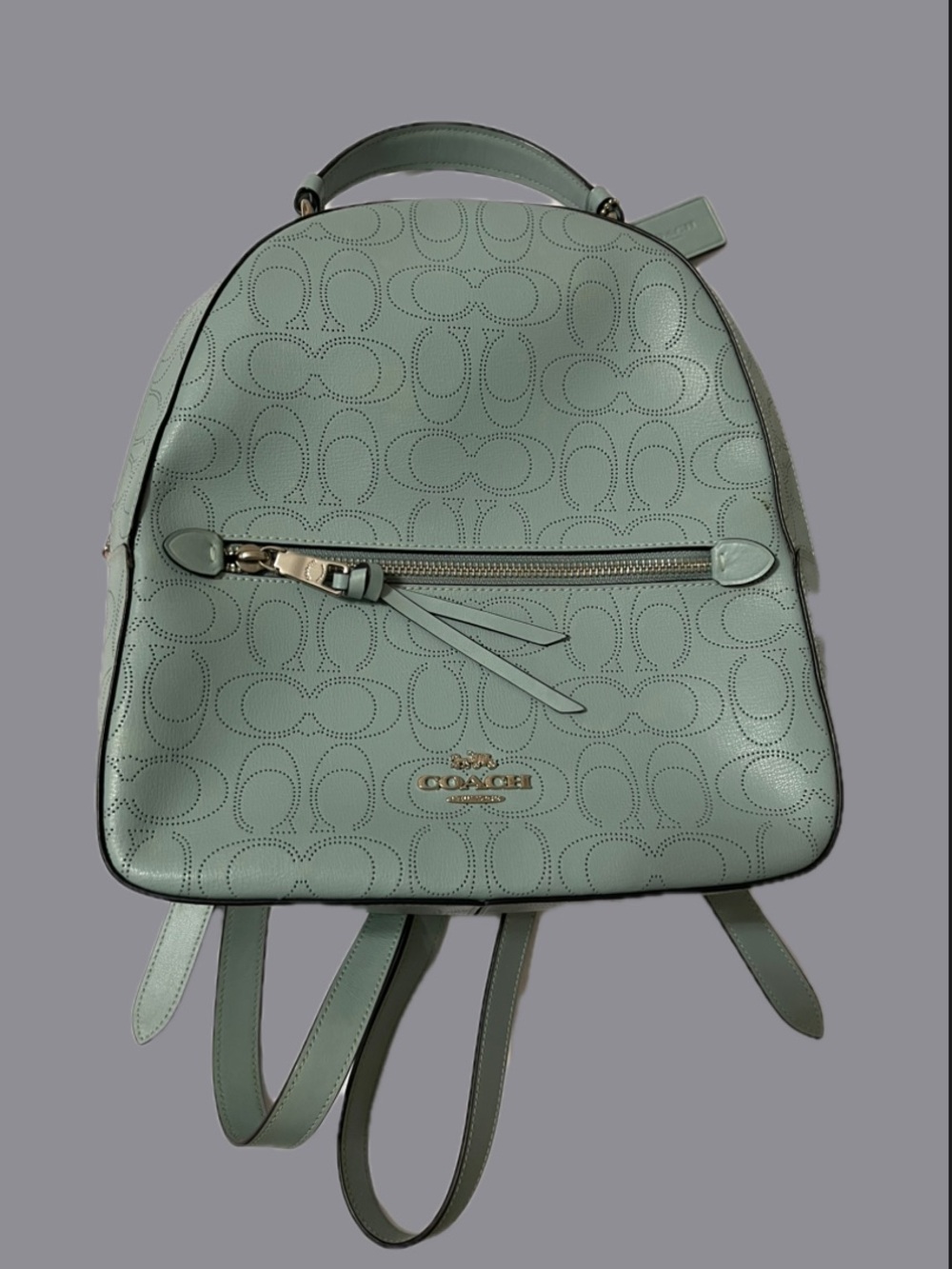 ✨ Coach Perforated Signature Leather Jordyn Backpack in a seafoam ✨
